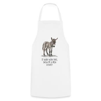 Drôle de Dicton d’âne – Humour de travail acharné - Tablier de cuisine - blanc - Devant - AI Model Male 185 dark (185cm)