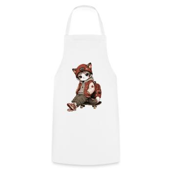 Chat MIKO en streetwear et skate - Tablier de cuisine - blanc - Devant - AI Model Male 185 dark (185cm)