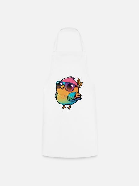 Kawaii Süßer glücklicher bunter Vogel mit Sonnenbrille - Kochschürze - Weiß