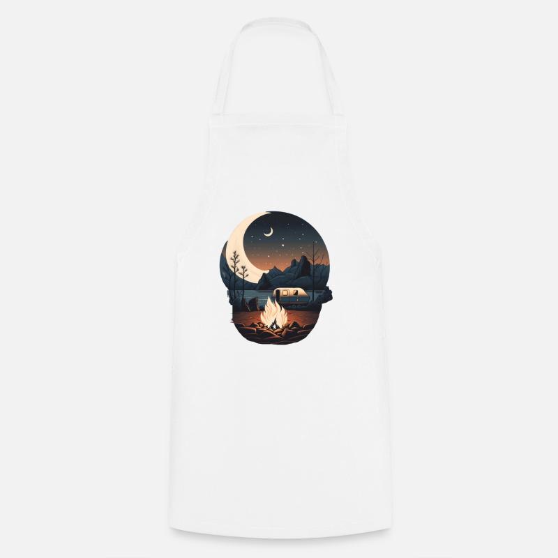 Camping by campfire and moonlight - Cooking Apron - white