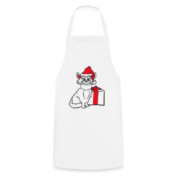 Cadeau de Noël d’hiver pour chat du Père Noël - Tablier de cuisine - blanc - Devant - AI Model Male 185 dark (185cm)