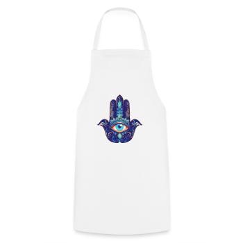 Hamsa Hand, Allsehendes Auge, Nazar, Schutzsymbol - Kochschürze - Weiß - Vorne - AI Model Male 185 dark (185cm)