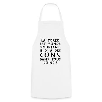la terre est ronde / humour con / humour connard - Tablier de cuisine - blanc - Devant - AI Model Male 185 dark (185cm)
