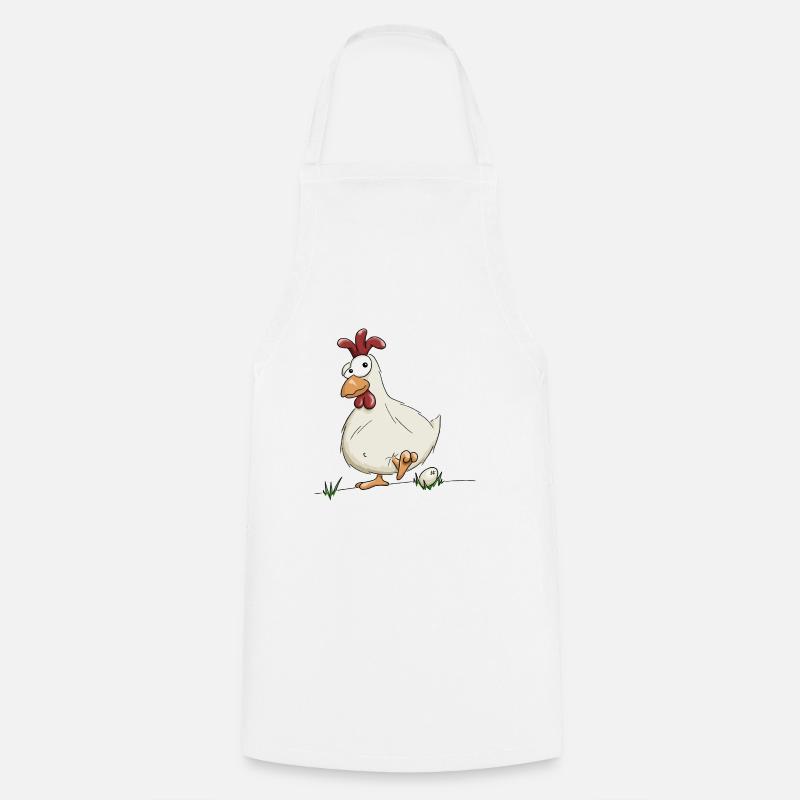 poulet drôle avec oeuf fermier cadeau de poulet - Tablier de cuisine - blanc