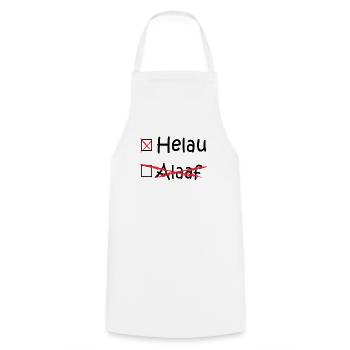 Helau, Alaaf, Dusseldorf, Cologne, Carnival (black) - Cooking Apron - white - Front - AI Model Male 185 dark (185cm)