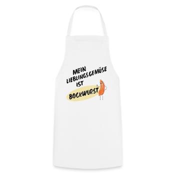Mein Lieblingsgemüse ist Bockwurst 1- Sausage - Kochschürze - Weiß - Vorne - AI Model Male 185 dark (185cm)