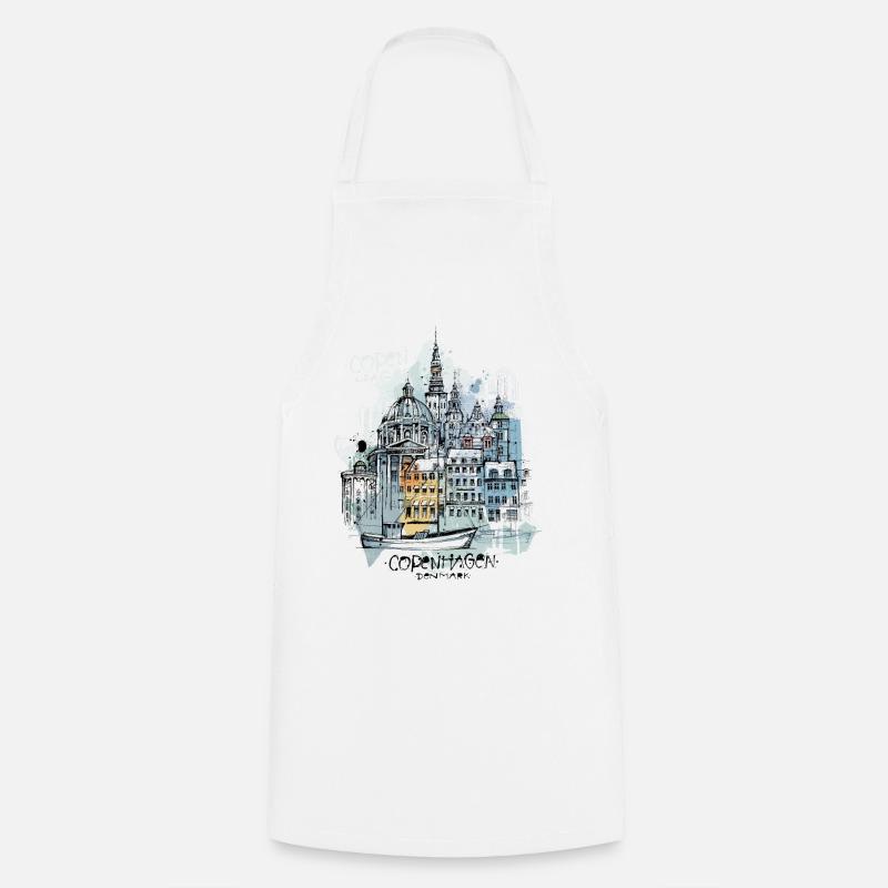 Copenhagen Denmark illustration - Cooking Apron - white
