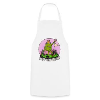 Motif drôle de joyeux anniversaire avec la reine grenouille - Tablier de cuisine - blanc - Devant - AI Model Male 185 dark (185cm)