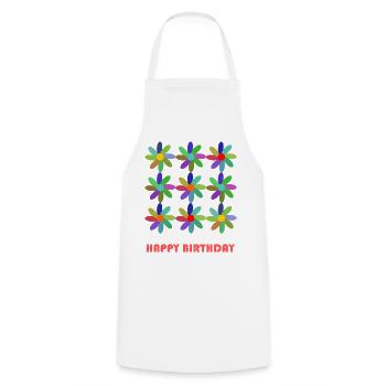 BIRTHDAY. HAPPY BIRTHDAY. HAPPY BIRTHDAY. - Cooking Apron - white - Front - AI Model Male 185 dark (185cm)