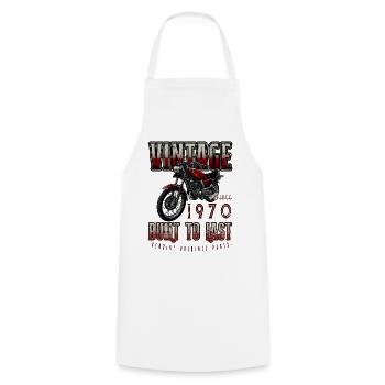Vintage Moto Bikers Moto Anniversaire 1970 - Tablier de cuisine - blanc - Devant - AI Model Male 185 dark (185cm)