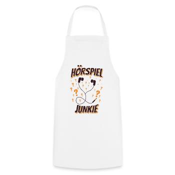 Kopfhörer Fragezeichen Hörbuch Hörspiel Junkie - Kochschürze - Weiß - Vorne - AI Model Male 185 dark (185cm)