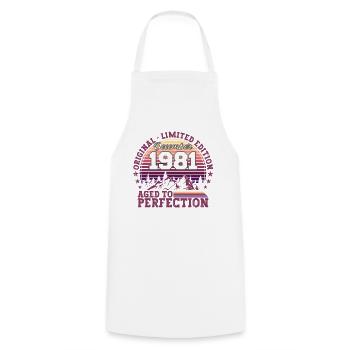 Original December 1981 41st birthday gift - Cooking Apron - white - Front - AI Model Male 185 dark (185cm)