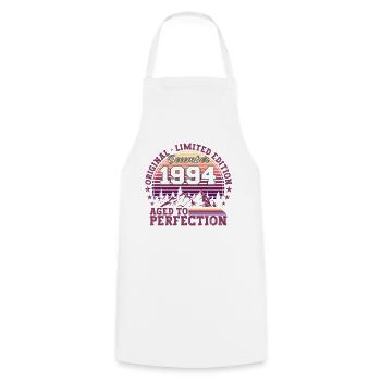 Original December 1994 28th birthday gift - Cooking Apron - white - Front - AI Model Male 185 dark (185cm)
