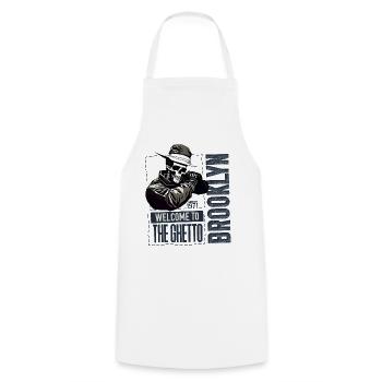 Skull Bienvenue dans le ghetto Brooklyn New York USA - Tablier de cuisine - blanc - Devant - AI Model Male 185 dark (185cm)