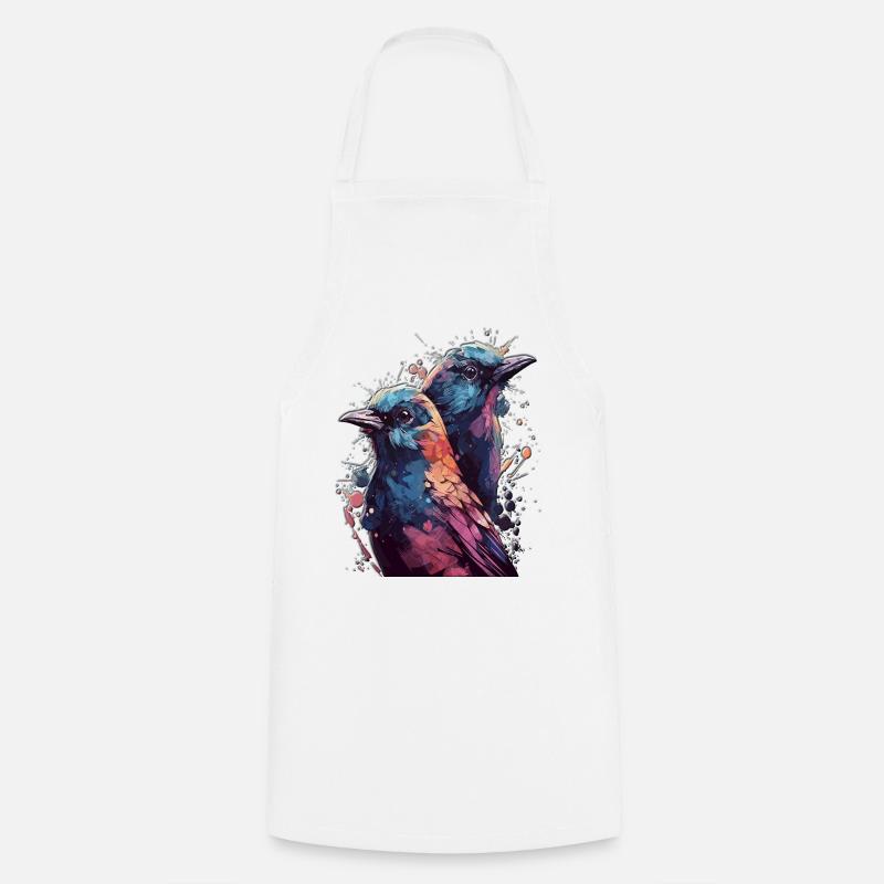 Haute Gloss Design Oiseaux Oiseaux Oiseau Couple Coloré - Tablier de cuisine - blanc