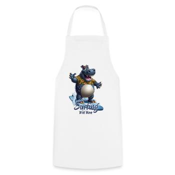 Drôle d’hippopotame avec une planche de surf - surfeur - Tablier de cuisine - blanc - Devant - AI Model Male 185 dark (185cm)