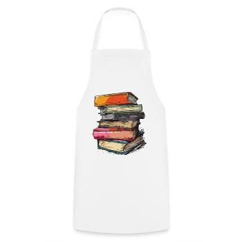 Stack of books for bookworms and bookworms - Cooking Apron - white - Front - AI Model Male 185 dark (185cm)