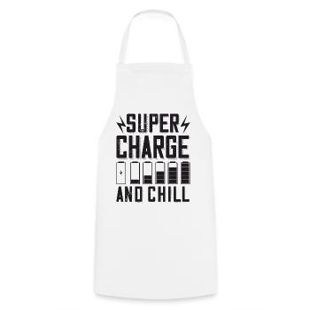Supercharge And Chill - for electric car fans - Cooking Apron - white - Front - AI Model Male 185 dark (185cm)