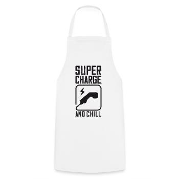 Supercharge And Chill - for electric car fans - Cooking Apron - white - Front - AI Model Male 185 dark (185cm)