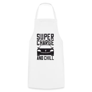 Supercharge And Chill - for electric car fans - Cooking Apron - white - Front - AI Model Male 185 dark (185cm)