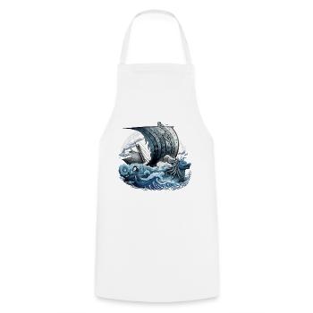 Navire viking guerrier nordique Odin Viking - Tablier de cuisine - blanc - Devant - AI Model Male 185 dark (185cm)