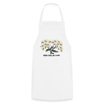Design vintage d’Halloween « Never Trust The Living » - Tablier de cuisine - blanc - Devant - AI Model Male 185 dark (185cm)