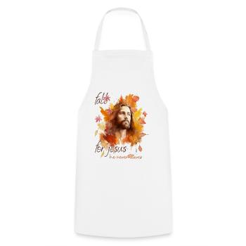 Fall Jesus He Never Leaves: Christian Autumn Vibes - Kochschürze - Weiß - Vorne - AI Model Male 185 dark (185cm)