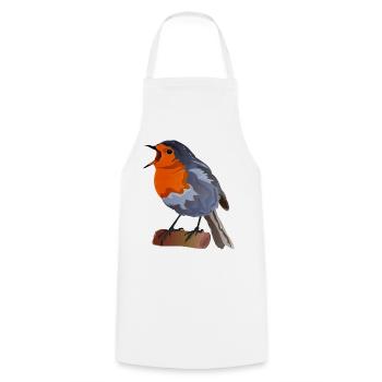 Robin Bird Illustration on Textile - Cooking Apron - white - Front - AI Model Male 185 dark (185cm)