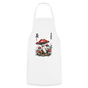 Japanese Mushrooms Vintage Aesthetic Cottagecore - Cooking Apron - white - Front - AI Model Male 185 dark (185cm)