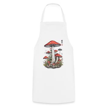 Japanese Mushroom Art Vintage Toadstool Design - Cooking Apron - white - Front - AI Model Male 185 dark (185cm)