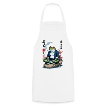 Samurai Frog Yokai Vintage Japan Streetwear - Cooking Apron - white - Front - AI Model Male 185 dark (185cm)