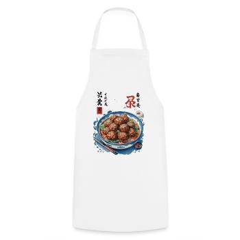Japanese Ukiyo-e Food Art Meat Ramen Soup - Cooking Apron - white - Front - AI Model Male 185 dark (185cm)