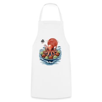 Oktopus Ramen Ukiyo-E Japan Vintage Anime Kunst - Kochschürze - Weiß - Vorne - AI Model Male 185 dark (185cm)