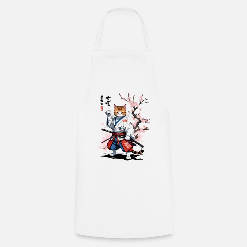 Samurai Katze Ukiyo-E Streetwear Design - Kochschürze - Weiß