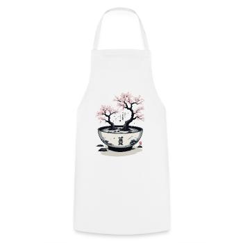 Japanische Kirschblüten Ukiyo-E Kanji Ästhetik - Kochschürze - Weiß - Vorne - AI Model Male 185 dark (185cm)