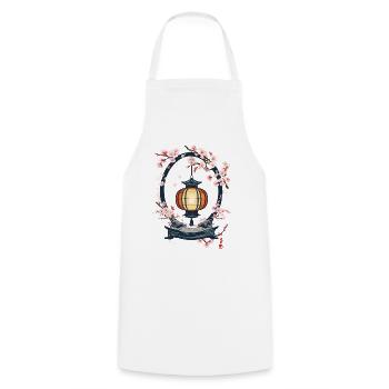 Cherry Blossom Paper Lanterns Japan Streetwear Style - Cooking Apron - white - Front - AI Model Male 185 dark (185cm)