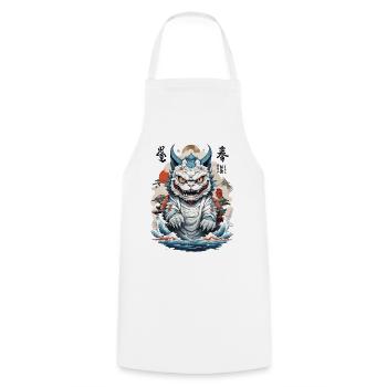 Asian Cats Ukiyo-E Color Woodblock Design - Cooking Apron - white - Front - AI Model Male 185 dark (185cm)
