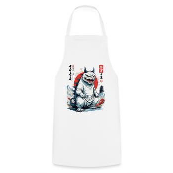 Monster Cat Japan Streetwear Cat Design - Cooking Apron - white - Front - AI Model Male 185 dark (185cm)