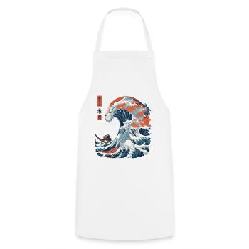 Monster Wave Japon Ukiyo-E Streetwear Vintage - Tablier de cuisine - blanc - Devant - AI Model Male 185 dark (185cm)
