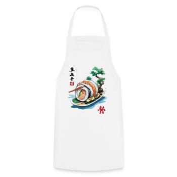 Sushi Aesthetic Japan Ukiyo-E Vintage Kunst - Kochschürze - Weiß - Vorne - AI Model Male 185 dark (185cm)