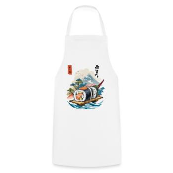 Ukiyo-E Sushi Artwork Design - Cooking Apron - white - Front - AI Model Male 185 dark (185cm)