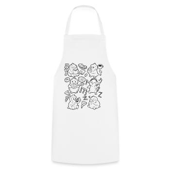 Pinguin Doodle: Kaffee, Pizza, Donut, Musik, Buch - Kochschürze - Weiß - Vorne - AI Model Male 185 dark (185cm)
