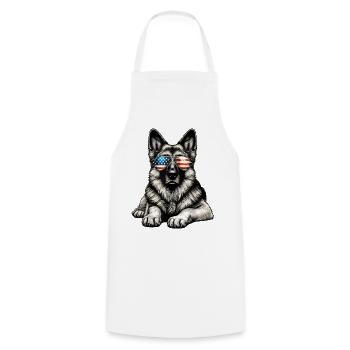Patriotic Pup with Flag Sunglasses - Cooking Apron - white - Front - AI Model Male 185 dark (185cm)