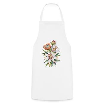 Asiatische Lilien und Protea-Blüten Aquarellkunst - Kochschürze - Weiß - Vorne - AI Model Male 185 dark (185cm)