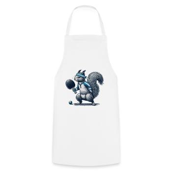 Tennis de table rétro motif écureuil - Tablier de cuisine - blanc - Devant - AI Model Male 185 dark (185cm)