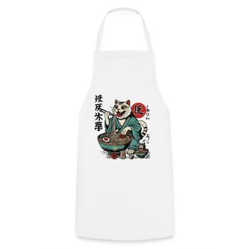 Japanese Retro Ukiyo-E Ramen Noodles Streetwear - Cooking Apron - white - Front - AI Model Male 185 dark (185cm)