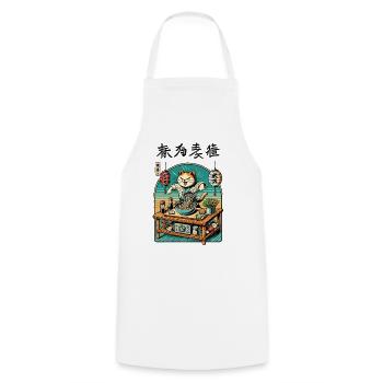 Kawaii Ramen Chef Cat Japan Ukiyo-E Retro - Cooking Apron - white - Front - AI Model Male 185 dark (185cm)