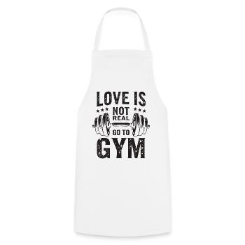 Love is not real – Go to Gym - Gym Spruch - Kochschürze - Weiß - Vorne - AI Model Male 185 dark (185cm)