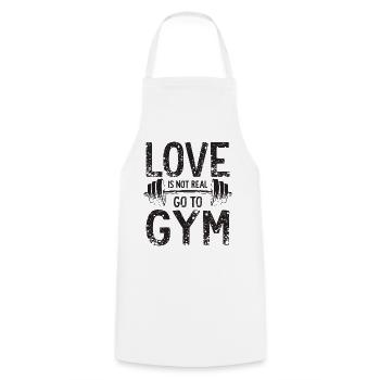 Love is not real – Go to Gym - Gym Spruch - Kochschürze - Weiß - Vorne - AI Model Male 185 dark (185cm)