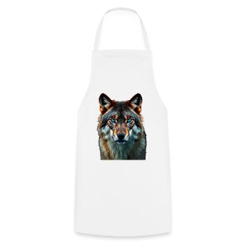 The Sapphire Gaze: Intense Portrait of a Wolf - Cooking Apron - white - Front - AI Model Male 185 dark (185cm)
